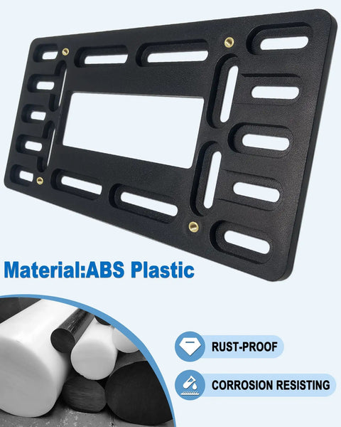 Front License Plate Mounting Kit With Black Aluminum Frame And Plastic Bumper Tag Adapter Copper Thread Screws Caps And Stainless Zip Ties For Quick No Drill Or Two Hole Bumper Install And Easy Setup