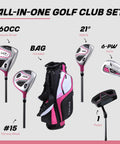 Women's Golf Club Set With Driver, Fairway Wood, Hybrid, Six PW Irons, Putter, Stand Bag, Three Head Covers, Ultra Light Graphite Shafts