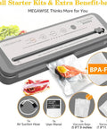 Powerful Vacuum Sealer Machine With 80kPa Suction, One Touch Operation, Built In Cutter, Compact Design, Starter Bags Included