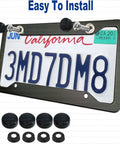 Two Pack Matte Black Aluminum License Plate Frame For US Army Veterans, mounted on car, includes screw caps, 4-hole design