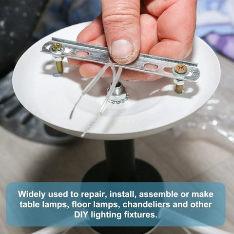 Person installing Five Size Lamp Pipe Nipples Kit With Hex Nuts And Washers, 35 Pieces, One Quarter Inch Thread, All Threaded