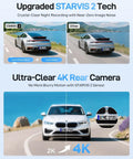 Comparison of dash cam footage with STARVIS 2 sensors showing clear 4K rear camera images, highlighting A229 Ultra Dual 4K Dash Cam.