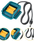 Rugged Heavy Duty Charging Station Power Cord With Inline Voltage Guard Compact Portable Battery Adapter For Bl1830 Bl1860 Bl1850 Bl1840 showing a blue and yellow design.