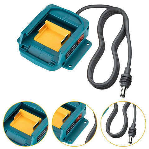 Rugged Heavy Duty Charging Station Power Cord With Inline Voltage Guard Compact Portable Battery Adapter For Bl1830 Bl1860 Bl1850 Bl1840 showing a blue and yellow design.
