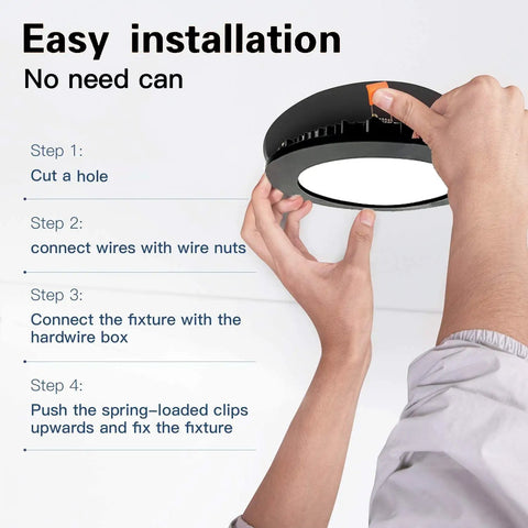 Installation guide for 12 Pack 6 Inch Dimmable LED Recessed Lights Ultra Thin Canless Black with Junction Box 110V 1150LM