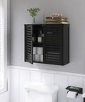 Black Bamboo Over The Toilet Wall Mounted Bathroom Storage Cabinet With Three-Position Adjustable Shelf Hanging Medicine Cabinet With Double Doors Space Saver Organizer For Bathroom Essentials