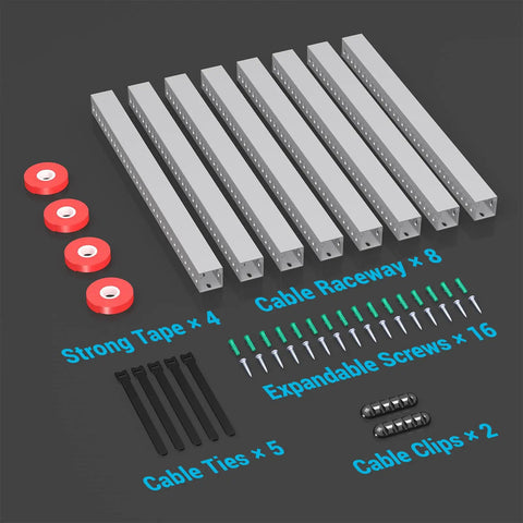 Open Slot Wire Duct Kit for Desk and Server Racks, 125.6 Inch Length, Eight Channel 15.7 Inch Lanes, Cable Raceway, Grey