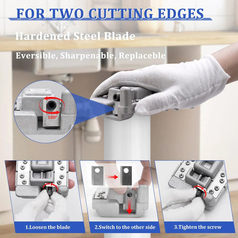 PVC Deburring Tool For Plastic Pipe Set Six Size One And A Quarter Inch To Four Inch Reamer Chamfer Tool demo with blade adjustment.
