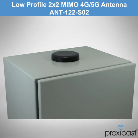 Slick Hardcore Low Profile Mimo 4G 5G Omni Directional Screw Mount Puck Antenna For Verizon At And T Mobile Modem Boost With Sma Jack Vandal Resistant Design on a gray surface.