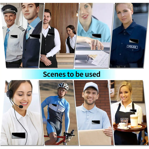 Various professionals wearing Mini Spy Nanny Cam Body Camera 1080P Wearable Badge Style With Magnetic Clip And Brooch