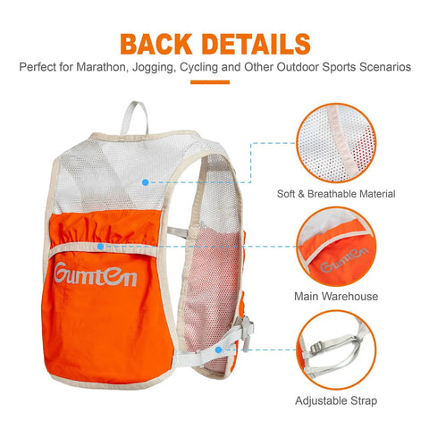 Women's Lightweight Hydration Running Vest For Jogging Hiking Marathon And Cycling With 6 Pocket Storage in orange back view