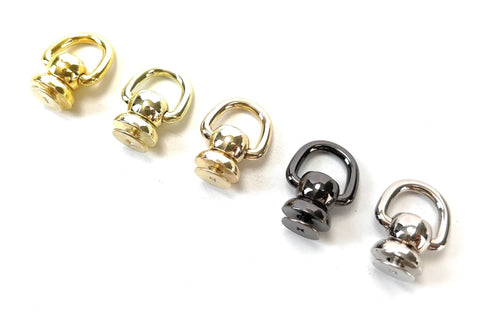 Assorted colors of 8 Pcs Ball Studs Rivets Set Light Gold 360 Rotatable D Rings for leather craft DIY projects.