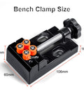 Bench Clamp Size with measurements in black metal for use with Beast Of A Mini Drill Press For The Home Shop Benchtop Portable Electric Drilling Machine