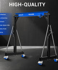 Beefed Up 2 Ton Gantry Crane Up To 4500 Lbs Capacity Adjustable Height 8.53 To 12.47 Ft 6.56 Ft Width Steel I Beam Construction Portable Shop Hoist For Factories And Warehouses Blue 2026 Upgraded front view