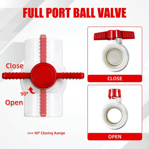 Five Pack 1 Inch PVC Ball Valves With T Handle Water Shut Off, 1 Inch Female Threaded NPT, PVC Ball Valve 150 PSI For Pool
