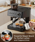 All In One Espresso Machine With Built In Grinder For Home Use Anti Clog Grind Path With 20 Percent Wider Chute And Reinforced Helical Auger Milk Frother And Steam Wand For Barista Quality Cappuccino And Latte In Matte Black on kitchen counter