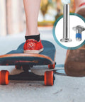 Five Sets Of 32mm Inline Skate Wheel Screws With Installation Tool, red sneakers on skateboard, focus on socket screws inset