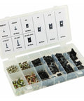 170 Piece Heavy Duty U Clip And Screw Assortment Wire Organization Kit in clear storage case with assorted clips and screws.