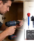 Precision Cabinet Locator Kit For Door Hinge Alignment With Pro Adjustable Template Jig displayed with installation guide