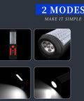 2 modes of the Magnetic Mechanic Flashlight With Hook Foldable Underhood Light for car emergency kit and camping use shown.