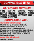 Compatibility chart for Beefed-Up Upgraded Fuel Pump Driver Module 601-132 6H1478 showing compatible GM vehicle models and reference numbers.