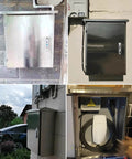 Tough As Nails Waterproof Stainless Steel EV Charger Cover protects Tesla plug in wall-mounted weatherproof unit.