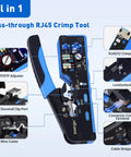 All-In-One RJ45 Crimp Tool With Pass-Through And Non Pass-Through Crimping, Wire Stripper, Cutter, Dovetail Terminal Crimper
