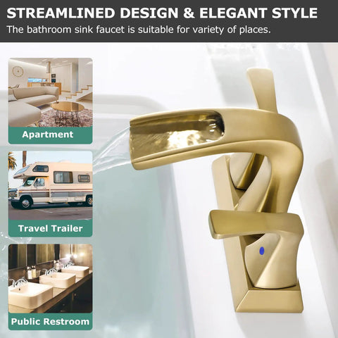 Waterfall Spout Two Handle Bathroom Faucet With Oil Rubbed Bronze Finish Includes Metal Pop Up Drain And Faucet Supply Lines 4 Inch Centerset For Three Hole Sinks No Fuss Durable Tarnish Scratch And Corrosion Resistant Doris 14069