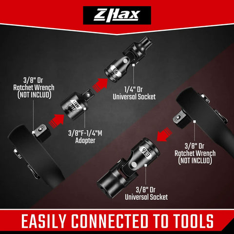 15-Piece E-Torx Swivel Socket Set With 1/4 In And 3/8 In Drives, Universal Joint, External Star Sockets E4 To E24, Built Tough From CR-V Steel, Includes 2 Adapters For Quick, Flexible Auto And Bike Projects. Universal socket and adapter setup with 1/4 and 3/8 drive