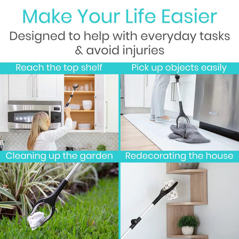 32 Inch Folding Reacher Tool With Rotating Jaw And Sensitive Trigger Grip, Heavy Duty Grabber For Seniors And Mobility Aid, Extra Reach Extender Claw To Grab Dropped Items Behind Furniture Or High Shelves
