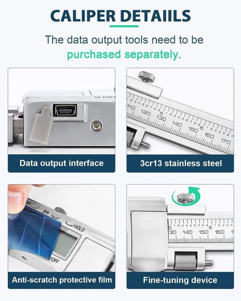 Close-up details of 20 Inch Digital Caliper With 6 Inch Jaw Depth All Metal Frame Large LCD Display 0.0005 Inch And 0.01 mm Resolution