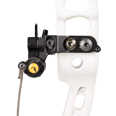 Close-up of Sync Drop Away Archery Arrow Rest With Smooth Cable Driven Draw For Consistent Shot Laterally Adjustable Launcher Arms Black