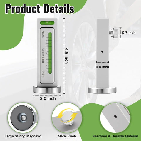 Dimensions and features of Two Pack Magnetic Camber Alignment Tools Universal Adjustable Camber Caster Gauge With Magnetic Base Caster Pillar And Wheel Alignment Tool For Cars Trucks SUVs RVs And Tire Repair