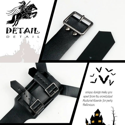 Detailed view of buckles on Medieval Sword Back Holster Leather Shoulder Frog Belt For Knight Cosplay Adjustable Universal Fit