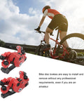 1 Pair Aluminum Alloy Mechanical Disc Brakes For Mountain Road Electric Scooter Cable Puller Kit in use on a red bicycle.