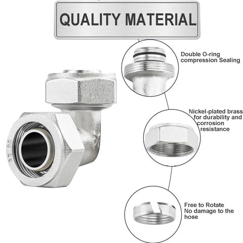 Two Pack Three Quarter Inch Brass Nickel Plated Elbow Air Fittings Equal 90 Degree Tubing With Double O Ring Seal For High Pressure