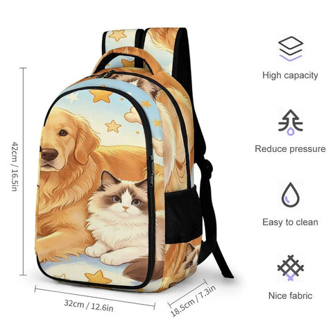 Fluffy Pet Friends Printed Unisex Backpack With Large Capacity Dope Everyday Carry For School Work And Travel Durable Polyester