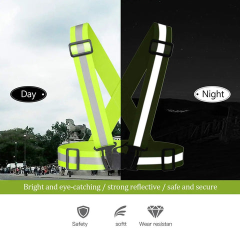 Day and night illustration of High Visibility Reflective Safety Vest 2 Pack For Night Runs And After Dark Adventures