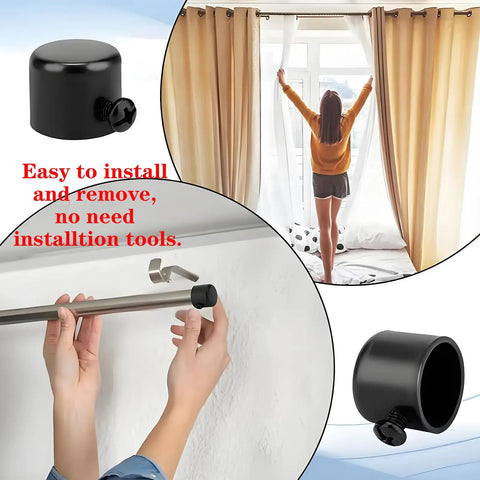 Heavy Duty Black Curtain Rod End Caps For One Point One Inch Diameter Rods Roman Head Finial Ends Metal Seals Set Of Four For Sleek Modern Window Decor And Easy Install on curtain rod