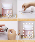 Steps for installing Hollywood Vanity Mirror Lights With 16 LED Bulbs, Dimmable Plug In, 3 Color Modes on dressing table mirror.