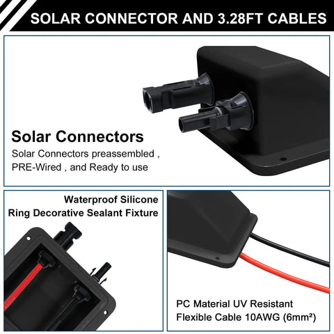Solar Cable Entry Gland With 10AWG 3.28 Foot Extension Cable UV Resistant And Waterproof Solar Junction Box for RVs