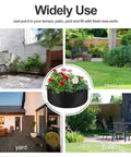 Garden scenes with 15 Gallon Heavy Duty Felt Fabric Grow Bag Planter For Backyard Indoor Outdoor Gardens in center image.