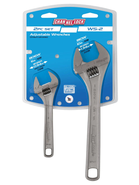 Wide Jaw Adjustable Wrench Set 6 Inch And 10 Inch Chrome Finish Heavy Duty Grips For Big Nuts And Bolts Thinner Jaws For Tight Spaces