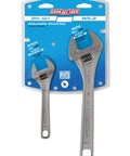 Wide Jaw Adjustable Wrench Set 6 Inch And 10 Inch Chrome Finish Heavy Duty Grips On Display Packaging