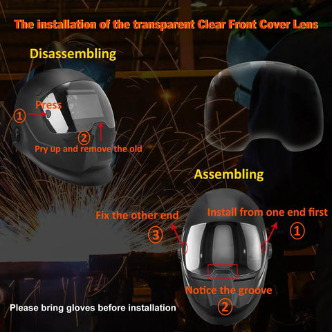 Installation guide for 7 Pack Clear Front Cover Lenses For Sentinel A50 Welding Helmet HD Anti Fog Viewing Window