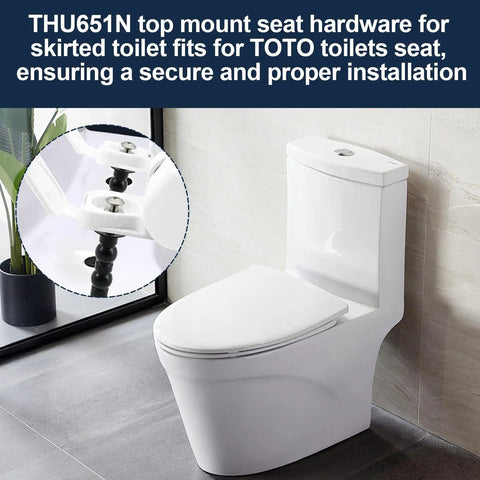 Hella Durable Top Mount Toilet Seat Hardware Kit For Skirted Toilets Packed With Rust Resistant Screws And Bolts installation example with TOTO toilet.