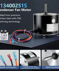 Solid Condenser Fan Motor 1/6 Horsepower 208 To 230 Volt 1075 Rpm smooth running with wiring and capacitor for replacement.