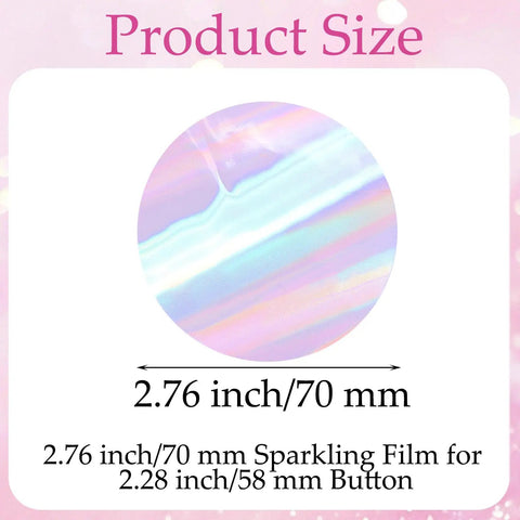 Product size display for 200 Piece Set For 2.25 Inch 58mm Button Makers Protective Film With Eight Glitter Styles