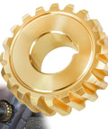 20T Worm Gear Replacement for 40 to 42 Inch Snowblowers as a Go-To Fix 1-7/8 Inch OD, gold gear close-up on metal assembly.