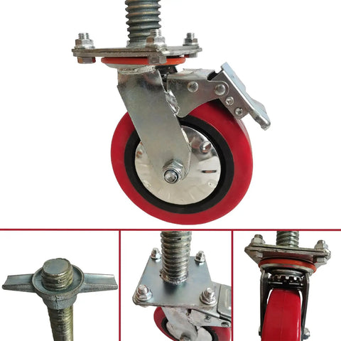 Tough As Nails Heavy Duty 6 Inch Adjustable Leveling Screw Jack Caster Wheels close-up showing solid rubber wheel and double lock brake.